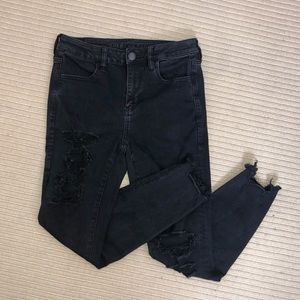 AEO super stretchy black distressed jeggings